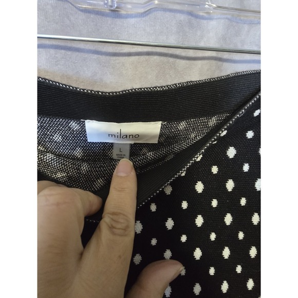Milano Black White Polka Dot A-Line Skirt Women's Size L Flowy Fringe Hem - Picture 3 of 6